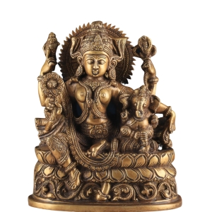 Pure Brass Goddess Parvati with Baby Ganesha Statue - 9" Divine Motherhood Idol